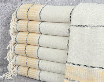 Personalized Beach Towel, Striped Towel, Bachelorette Gifts, Handmade Gift, 40x71 Inches Mustard Linen Towel, Bachelor Gift,