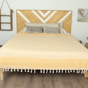 Sofa Blanket, King Size Turkish Blanket, Mustard Blanket, Striped Throw, 91x95 Inches Handmade Bedspread, Turkish Throw, Decorative Blanket