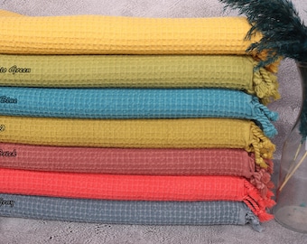 Waffle Blanket, Turkish Blanket, Bedspread, 67"x91" Cotton Blanket, Throw Blanket Couch, Wedding Shower Gift, Unique Gift,