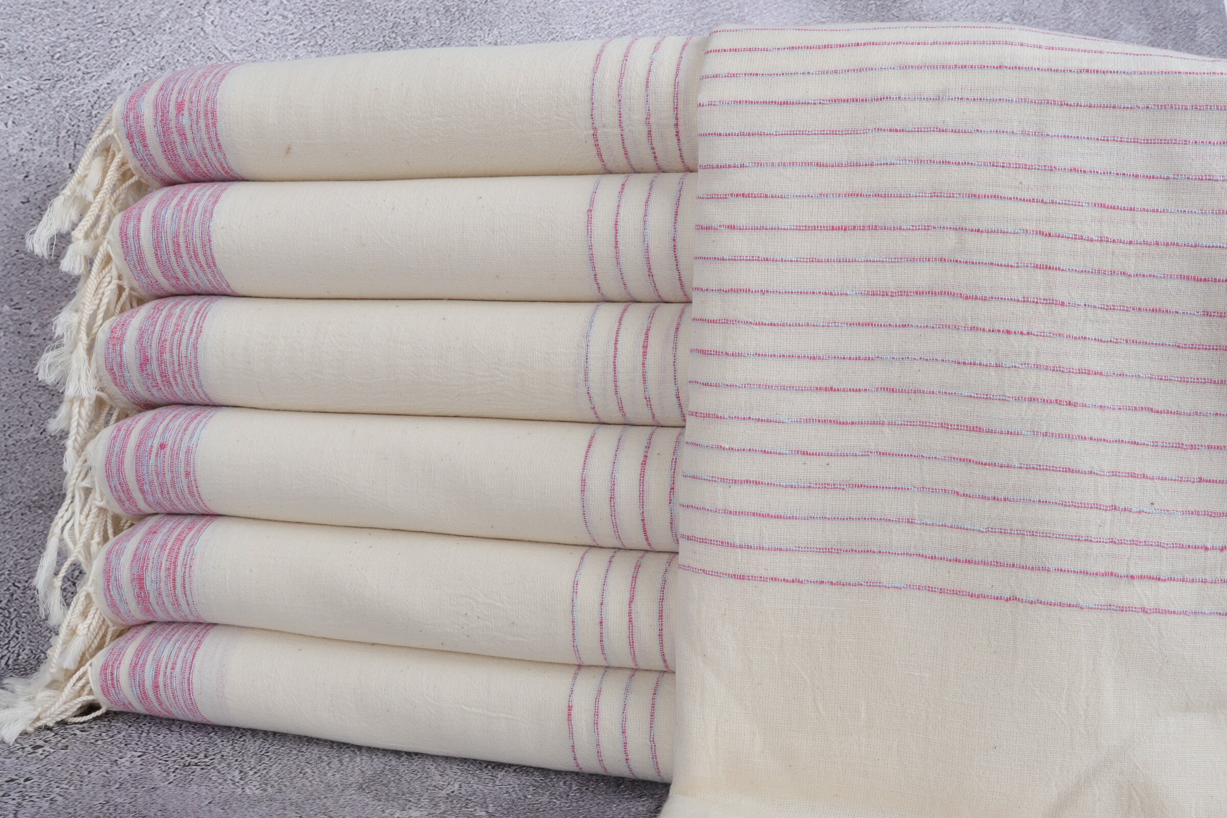 Wholesale Towel, Turkish Bath Striped 36x67 Inches Gift For Her, Decor Peshtemal, Mint & Fuchsia Decorative Towel