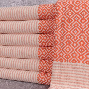 Wedding Gift Towels, Bath Towel, Diamond Towel, 38x75 Inches Bridal Shower Towel, Organic Peshtemal, Orange Towel, Decorative Towel,