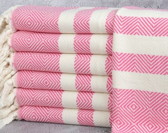 Cotton Woven Tea Towel, Hanging Kitchen Hand Towel, Pink Towel, Diamond Towel, 20x32 Inches Bathroom Towel, Decor Towel,