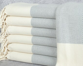 Embroidered Beach Towel, Custom Turkish Towel, Gray Towel, Striped Towel, 40x71 Inches Wedding Gift Ideas, Hotel Towel, Scarf Towel,