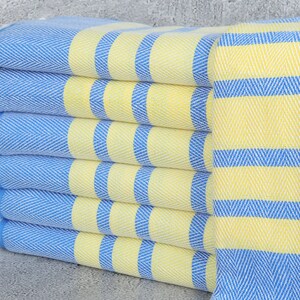 Bridesmaid Gifts, Turkish Towels Beach, Sax Blue-Yellow Towel, Chevron Towel, 36x67 Inches Turkish Towel Beach Blanket, Organic Towel,