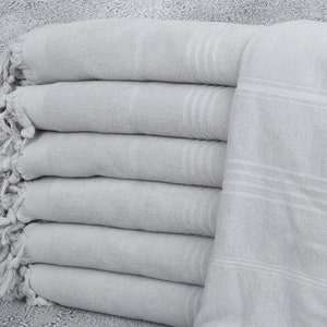 Striped Terry Towel, Beach Towel, Memorial Gift, Custom Gift, Bath Towel, 36x71 Inches Light Gray Cotton Towel, Summer Towel,