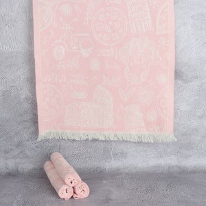 Turkish Hand Towel, Custom Kitchen Towel, Pink 1 Towel, Italian Symbols Patterned Towel, 20x28 Inches Gift For Her, Gift Towel,
