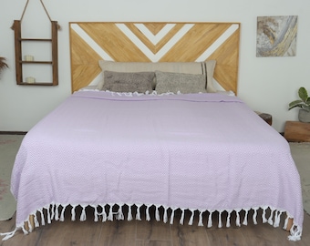 Turkish Throw Blanket, Home Decor Blanket, Lilac Throw, Chevron Throw, 79x95 Inches Wedding Gift Blanket, Picnic Blanket,