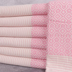 Organic Towel, Bath Towel, Diamond Pink Peshtemal, 38x75 Inches Personalized Gifts, Sarong Towel, Wedding Towel, Summer Peshtemal,