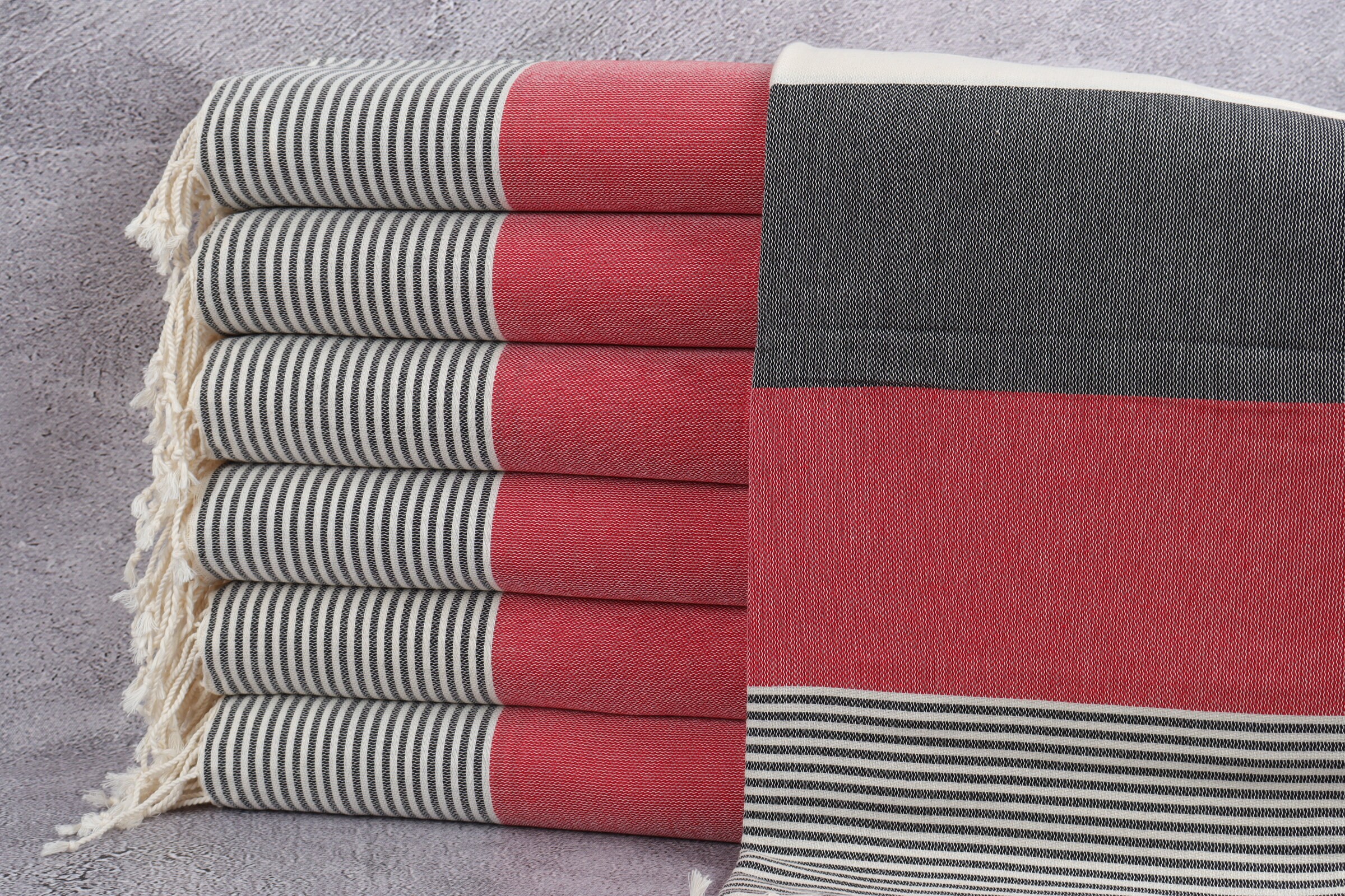 Organic Cotton Towels, Turkish Towel, Red-Black Striped 40x71 Inches Bachelorette Party Gift, Scarf Gym Peshtemal