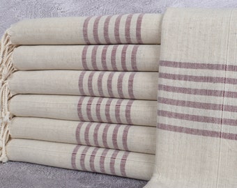 Beach Towel, Turkish Towel, Damson Striped Peshtemal, 36x67 Inches Linen Towel, Embroidered Towel, Scarf Towel, Decorative Peshtemal,