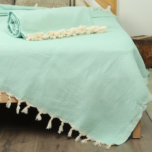 Custom Blanket, Bedcover, Mint Blanket, Diamond Throw, 79x91 Inches Throw Blankets Boho, Warm Throw, Organic Throw, Pilates Blanket,