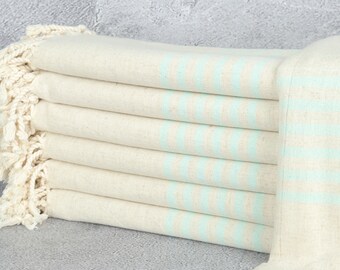 Turkish Beach Towel, Wedding Favors for Guests, Mint Towel, Striped Towel, 36x67 Inches Linen Towel, Bachelor/Bachelorette Party Favors,