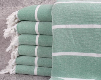 Wedding Gift Towels, Turkish Towel, Terry Towel, Striped Green Peshtemal, 40x63 Inches Girls Beach Weekend Gift, Hotel Peshtemal,