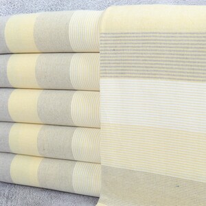 Turkish Beach Towel, Personalized Towel, Striped Towel, 40x67 Inches Turkish Towel for Gift, Decorative Peshtemal, Yellow and Gray Gym Towel