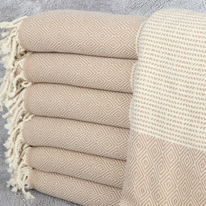 40x71 Inches Light Brown Cotton Towel, Wedding Favors, Monogrammed Beach Towel, Diamond Towel, Bridal Shower Gift, Xmas Gifts,