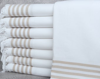 Grandma Gift, Striped Towel, 40"x71" Beige Cotton Towel, Custom Gift, Personalized Wedding Gift, Personalized Towel, Holiday Towel,