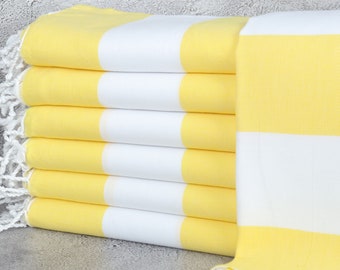 独身パーティータオル、トルコ製ビーチタオル、イエローホワイトタオル、ストライプ柄タオル、40x71インチビーチタオルバルク、ホテルタオル、装飾タオル、