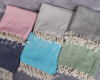 Bath Towel, Personalized Turkish Towel, Mountain Towel, Patterned Peshtemal, Plants Towel, and Peshtemal, Trees Peshtemal, 40x71 Inches Mono