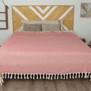 Wedding Gift Blankets, Turkish Throw Blanket, Red Throw, Herringbone Blanket, 91x95 Inches Handwoven Bedspread, Curtain Blanket,