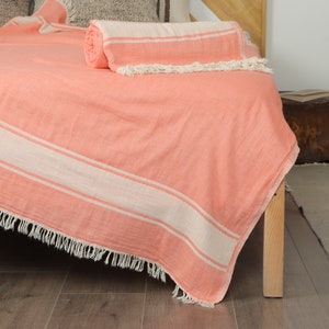 Custom Blanket, Wedding Gift Blankets, Coral Throw, Striped Throw, 60x71 Inches Woven Blanket, Bulk Order Blanket, Organic Throw,