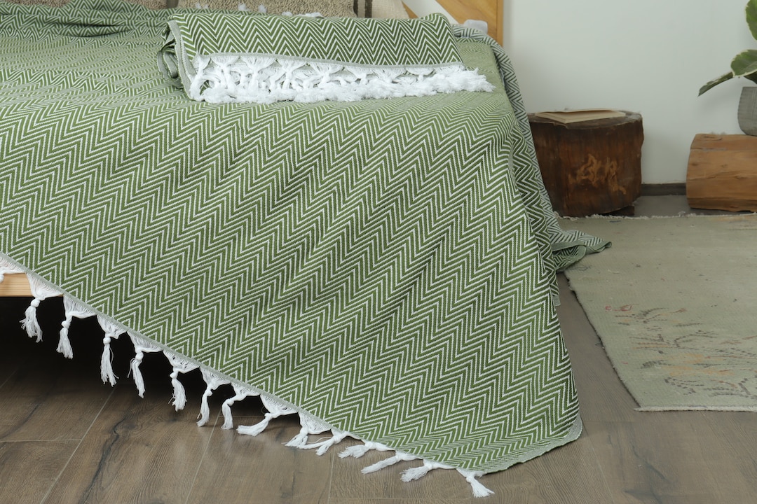 Couch Throw, Custom Blanket, Olive Green Blanket, Chevron Throw