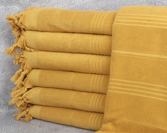 36x71 Inches Mustard Cotton Towel, Striped Terry Towel, Custom Wedding Gifts, Custom Beach Towel, Monogram Beach Towel, Valentines Day Gift,