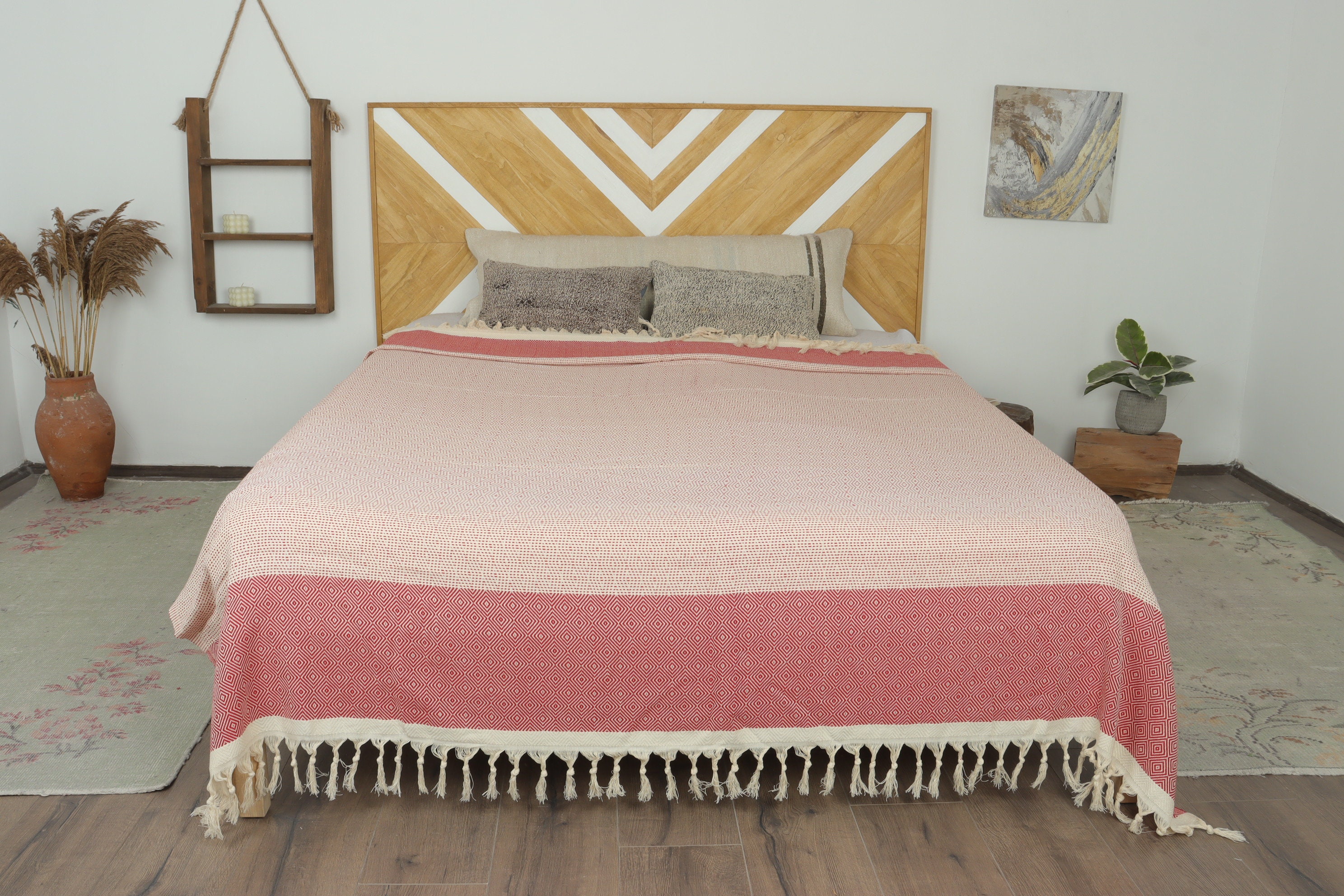 Picknickdeken, Turkse sprei, rode deken, diamanten deken, 79 x 103 inch bankhoes, geschenkworp, Turkse deken, pilatestooi,