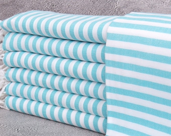 Turkish Hand Towel, Personalized Small Turkish Towel, Petrol Green Dishcloth, Striped Towel, 40x48 Inches Monogrammed Towel,