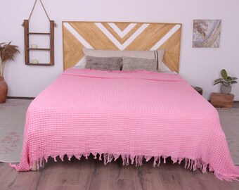Home Decor Blanket, Custom Blanket, Pink Throw, Waffle Throw, 79x103 Inches Wedding Gift Blanket, Decorative Blanket, Couch Throw,