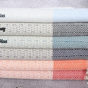 Personalized Turkish Towel, Organic Towel, Diamond Peshtemal, 40x71 Inches Embroidered Towel, Summer Peshtemal, Hammam Peshtemal,