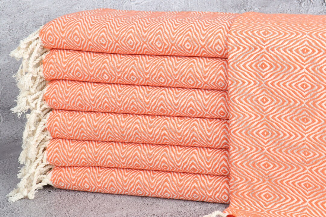Turkish Tea Towels, Wedding Dish Towel, Orange Towel, Diamond Towel