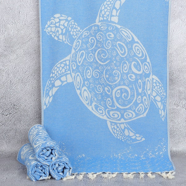 Wedding Gift Towels, Hanging Kitchen Hand Towel, Petrol Blue Towel, Carretta Towel, Patterned Towel, Animal Towel, 18x36 Inches Bathroom Tow