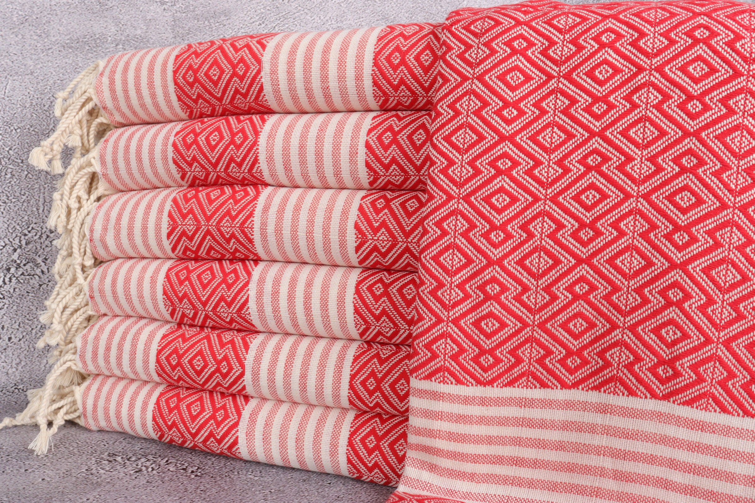 Organic Towel, Personalized Turkish Diamond Red 40x67 Inches Gift For Her, Travel Sauna Peshtemal