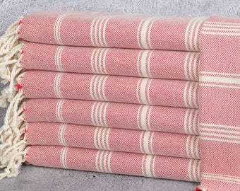 Organic Kitchen Towel, Cotton Tea Towel, Red Towel, Striped Towel, 24x38 Inches Bathroom Towel, Tea Towel, Hotel Towel, Gift Towel,