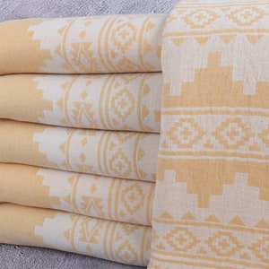 Wedding Gift Blankets, Turkish Throw Blanket, Kilim Bedspread, 79x91 Inches Sofa Cover, Couch Throw, Wholesale Bedcover, Mustard Bedspread,