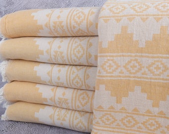 Wedding Gift Blankets, Turkish Throw Blanket, Kilim Bedspread, 79x91 Inches Sofa Cover, Couch Throw, Wholesale Bedcover, Mustard Bedspread,