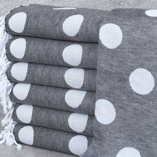 Polka Dot Towel, Home Decor Gifts, Custom Wedding Gifts, Turkish Towel, 40x71 Inches Black Cotton Towel, Customized Towels, Gym Towel,