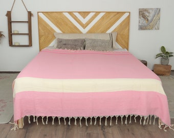 Custom Blanket, Handwoven Blanket, Pink Blanket, Diamond Blanket, 79x95 Inches Throw Blankets Boho, Oversize Blanket, Turkish Blanket,