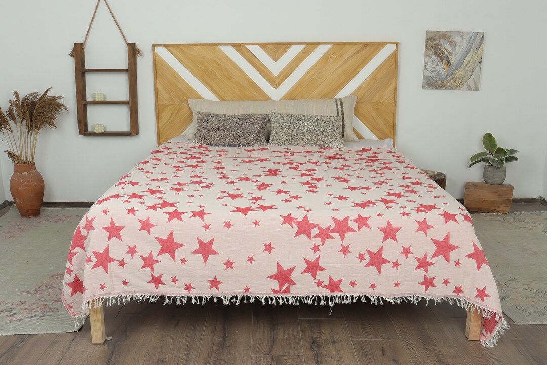 Custom Blanket, Picnic Blanket, Red Throw, Star Patterned Blanket