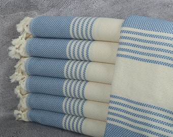 40x71 Inches Parliament Blue Cotton Towel, Wedding Favors, Turkish Bath Towel, Personalized Turkish Towel, Striped Towel, Gift For Mom,