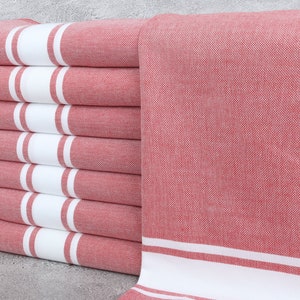 24&quot;x36&quot; Red Cotton Hand Towel, Turkish Towel Hand Towel, Monogram Kitchen Towel, Striped Tea Towel, Wedding Favors, Bathroom Towel,