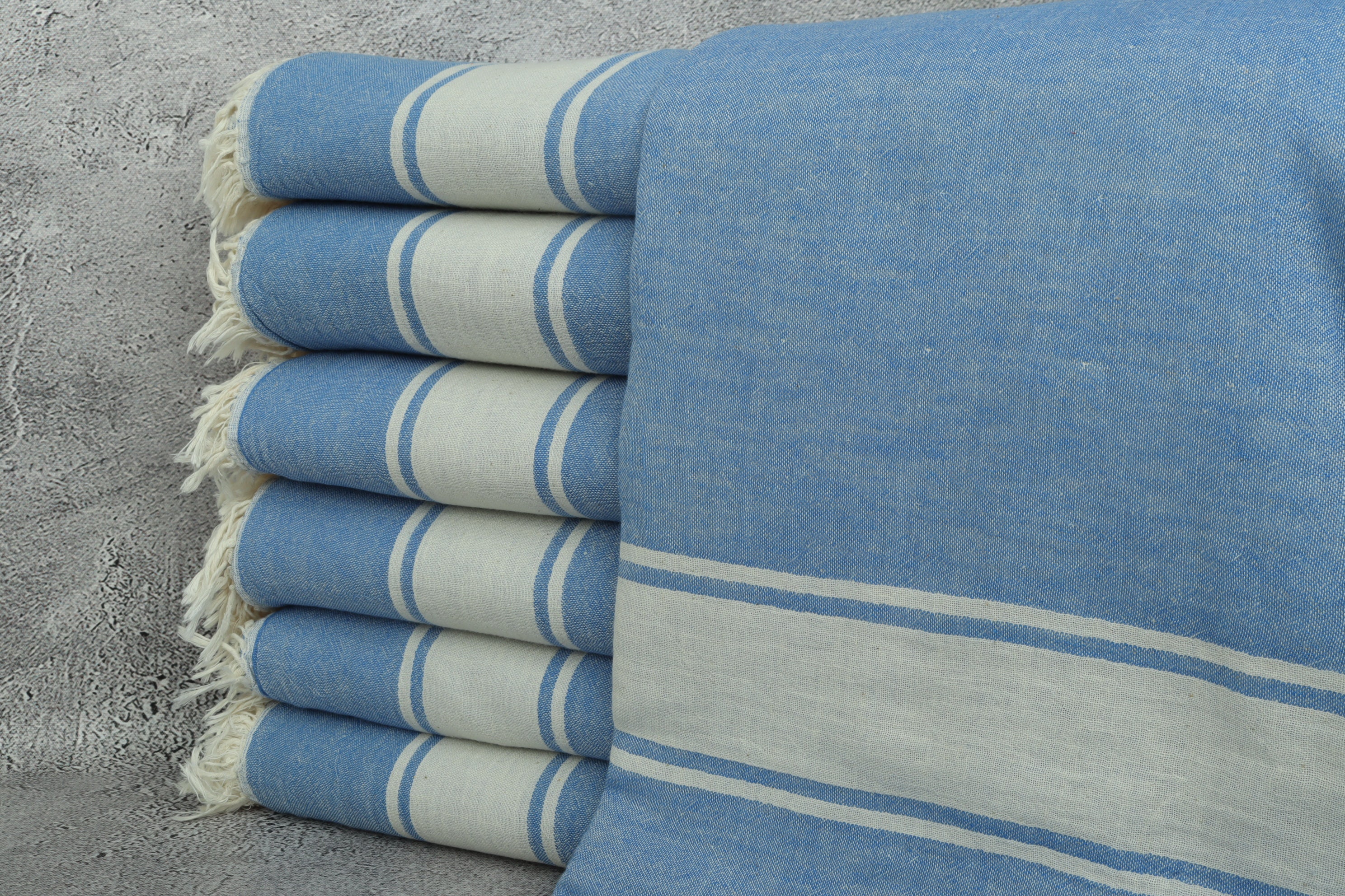 60"x71" Sax Blue Cotton Blanket, Turkish Blanket, Striped Blanket, Bachelorette Party Favors, Tablecloth, Engagement Gift,