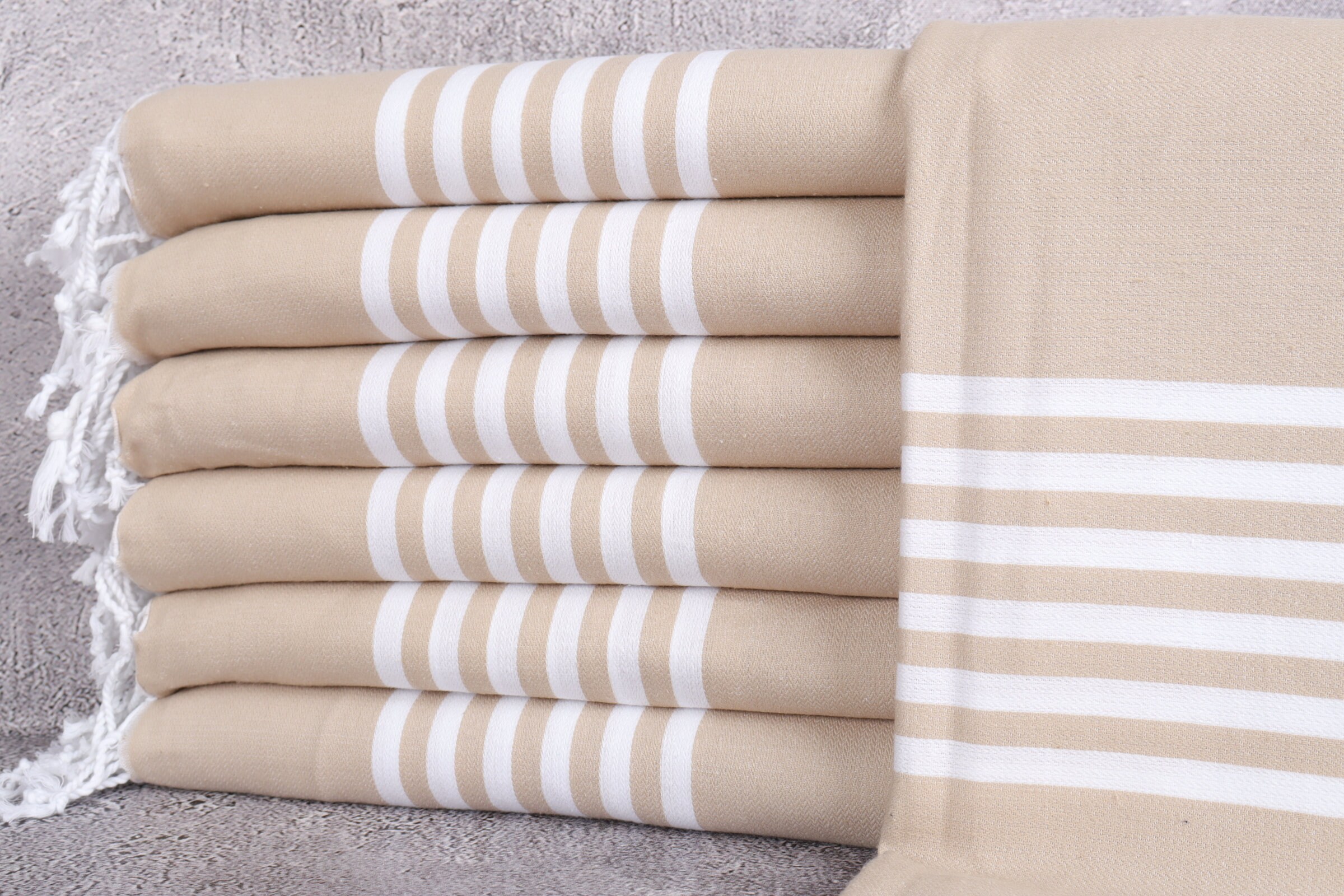Personalized Turkish Towel, Beach Striped Beige Peshtemal, 40x71 Inches Gift For Her, Holiday