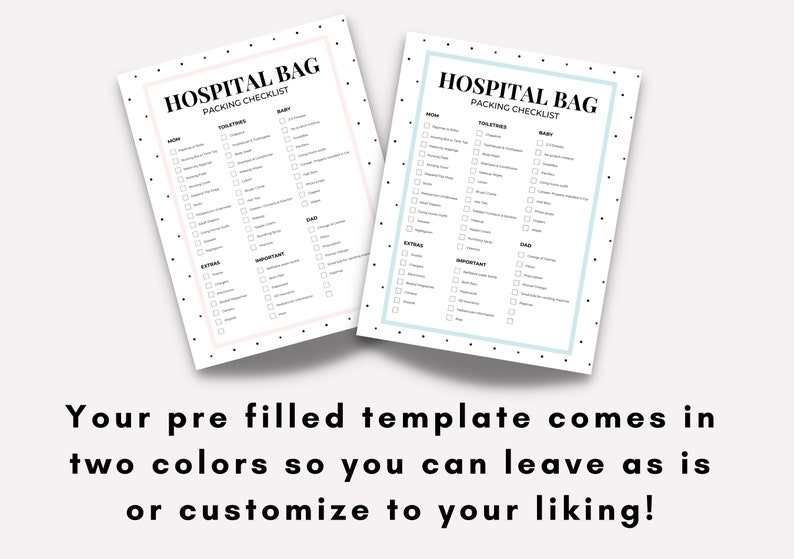 Hospital Bag Checklist Labor and Delivery Check List Mom Baby Etsy