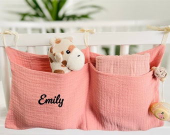 Organizer personalisiert Babybett aus Musselin Aufbewahrung Kinderbett Hängetasche Leine