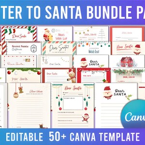 Bearbeitbar 50+ Letter to Santa Bundle Pack, Brief an den Weihnachtsmann. Bearbeitbar in Canva Kids. Weihnachtswunschliste, Brief an Santa DRUCKBAR