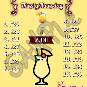 1-15 PRIZE BOARD | Thirsty Thursday Bingo 3-Pack