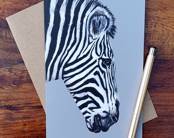 Zebra Card | Zebra Greeting Card | Zebra Birthday Card | Blank Inside 5"x7"