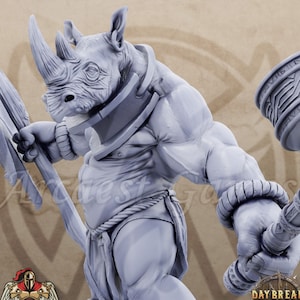 Patro Rhinofolk Miniature Dungeons Dragons DnD Rhinofolk Mini D&D Rhinokin | The Fighting Philosophers of Corm