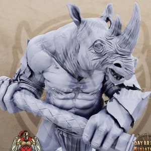 Rhino | Brontinus | Rhinokin Champion, Warrior, Barbarian | 32mm / 75mm | D&D, DnD, Pathfinder, Age of Sigmar | Daybreak Miniatures